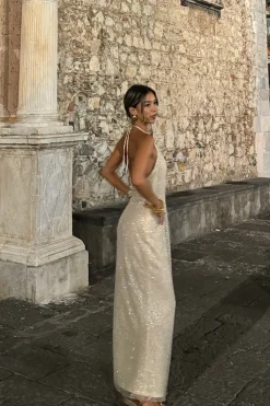 Discount Serafino Gold Embellished Maxi Dress Golden Hour Bachelorette|Honeymoon