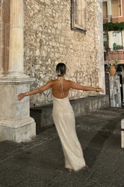 Discount Serafino Gold Embellished Maxi Dress Golden Hour Bachelorette|Honeymoon