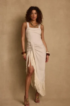 Outlet Serenade Beige Linen Wrap Midi Dress The White Edit|Seashells + Wedding Bells
