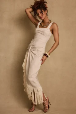 Outlet Serenade Beige Linen Wrap Midi Dress The White Edit|Seashells + Wedding Bells