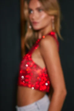 Sale She's a Gem Red Rhinestone Tank Date Night Tops|Going Out Tops