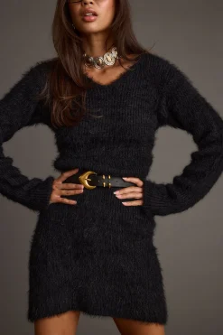 Discount Shiloh Black V-Neck Sweater Mini Dress Day Dresses|Mini Dresses
