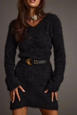 Discount Shiloh Black V-Neck Sweater Mini Dress Day Dresses|Mini Dresses