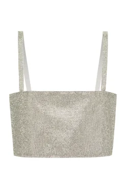 Fashion Shira Silver Rhinestone Crop Top Bridal Tops|Going Out Tops