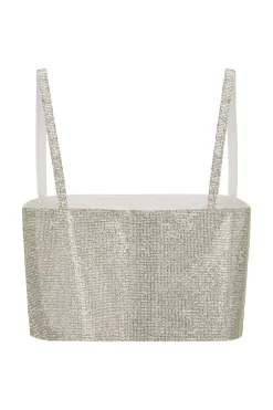 Fashion Shira Silver Rhinestone Crop Top Bridal Tops|Going Out Tops