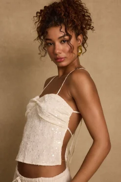 New Silvia Ivory Sequin Top Date Night Tops|Bridal Tops