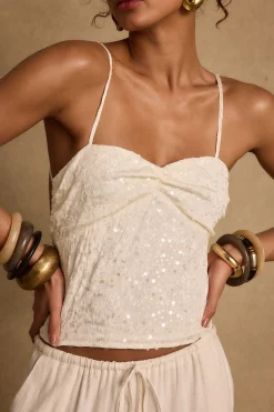 New Silvia Ivory Sequin Top Date Night Tops|Bridal Tops