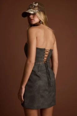 Best Smokeshow Embroidered Vegan Leather Strapless Mini Dress Festival Style Steals|Festival Dresses
