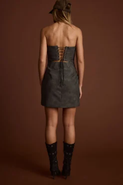 Best Smokeshow Embroidered Vegan Leather Strapless Mini Dress Festival Style Steals|Festival Dresses