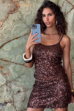 Fashion Solea Mocha Sequin Mini Skirt Date Night Bottoms|Going Out Bottoms