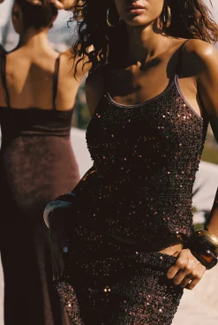 New Solea Mocha Sequin Tank Date Night Tops|Going Out Tops