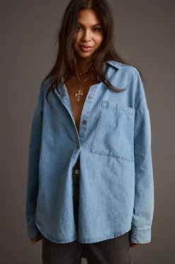Best Springsteen Chambray Oversized Button Down Shirt Long Sleeves|Denim + Diamonds Bachelorette