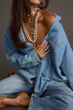 Best Springsteen Chambray Oversized Button Down Shirt Long Sleeves|Denim + Diamonds Bachelorette