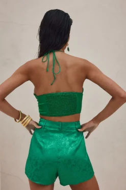 New St. Barths Emerald Jacquard Crop Top Tees + Tanks|Seashells + Wedding Bells