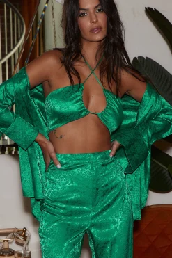 New St. Barths Emerald Jacquard Crop Top Tees + Tanks|Seashells + Wedding Bells