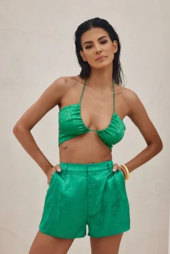 New St. Barths Emerald Jacquard Crop Top Tees + Tanks|Seashells + Wedding Bells