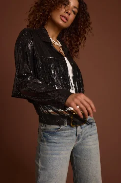 Discount Star Crossed Black Sequin Jacket Jackets|Western Bachelorette