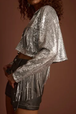 Online Star Crossed Sequin Fringe Jacket Jackets|Denim + Diamonds Bachelorette