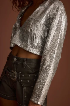 Online Star Crossed Sequin Fringe Jacket Jackets|Denim + Diamonds Bachelorette