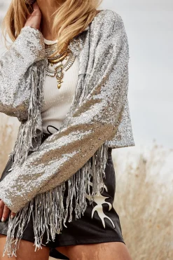 Online Star Crossed Sequin Fringe Jacket Jackets|Denim + Diamonds Bachelorette