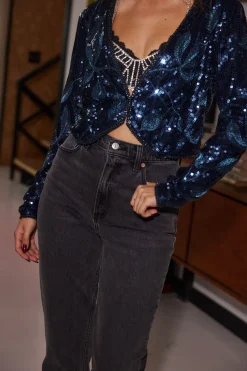 Discount Stardust Blue Sequin Cardigan Jackets
