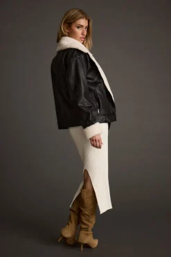 Hot Starla Black Vegan Leather Sherpa Jacket Outerwear|Jackets