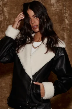 Hot Starla Black Vegan Leather Sherpa Jacket Outerwear|Jackets