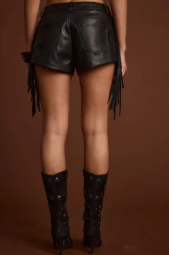 Fashion Steele Black Vegan Leather Fringe Shorts Shorts|Festival Bottoms