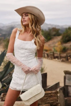 Sale Stella White Printed Sequin Mini Dress Western Bachelorette|Engagement Party