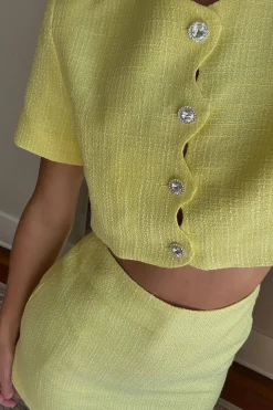 Online Sunday Yellow Cropped Jacket Tees + Tanks|Vacation Sets