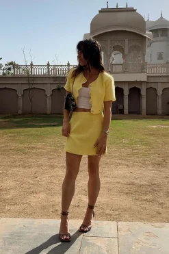 Online Sunday Yellow Cropped Jacket Tees + Tanks|Vacation Sets