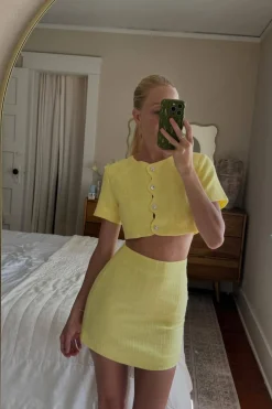 Online Sunday Yellow Cropped Jacket Tees + Tanks|Vacation Sets