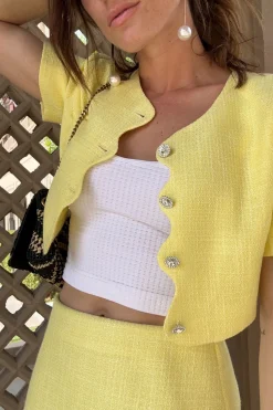 Online Sunday Yellow Cropped Jacket Tees + Tanks|Vacation Sets