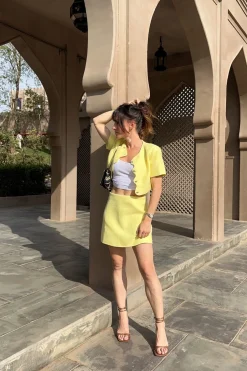 Online Sunday Yellow Cropped Jacket Tees + Tanks|Vacation Sets