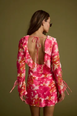 Clearance Sydney Hot Pink Long Sleeve Ruffle Dress Date Night Dresses|Day Dresses