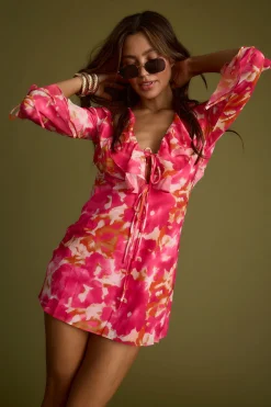 Clearance Sydney Hot Pink Long Sleeve Ruffle Dress Date Night Dresses|Day Dresses