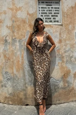Hot Sydney Leopard Sleeveless Ruffle Maxi Dress Maxi Dresses