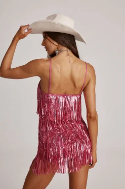 New Talia Pink Sequin Fringe Romper Western Bachelorette|Festival Restocked