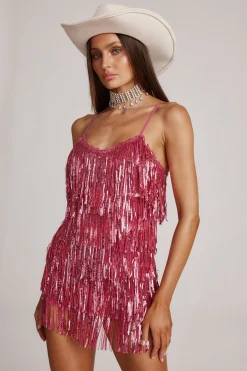 New Talia Pink Sequin Fringe Romper Western Bachelorette|Festival Restocked