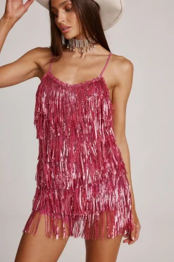 New Talia Pink Sequin Fringe Romper Western Bachelorette|Festival Restocked