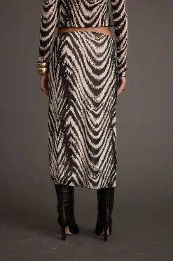 Fashion Taryn Zebra Mesh Midi Skirt Skirts