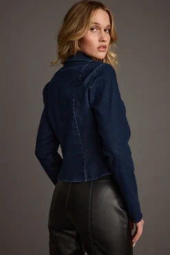 New Taylor Open Tie Front Denim Top Date Night Tops|Long Sleeves