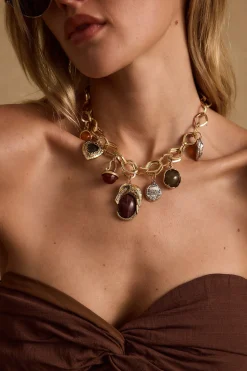 Best Tidal Gold and Stone Charm Necklace Jewelry
