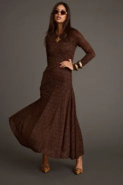 Discount Tierra Brown Lace Long Sleeve Maxi Dress Maxi Dresses