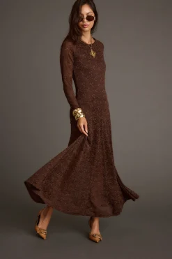 Discount Tierra Brown Lace Long Sleeve Maxi Dress Maxi Dresses