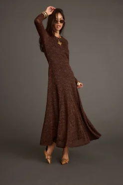 Discount Tierra Brown Lace Long Sleeve Maxi Dress Maxi Dresses