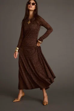 Discount Tierra Brown Lace Long Sleeve Maxi Dress Maxi Dresses