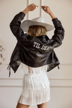 Outlet 'Til Death Black Vegan Leather Jacket Outerwear|Jackets