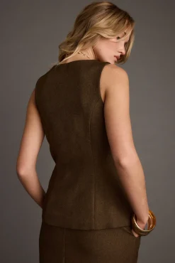 Clearance Tory Mocha Twill Button Front Sleeveless Top Workwear Tops|Sets