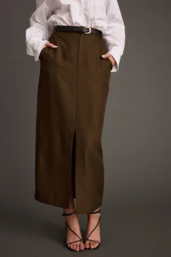 Best Tory Mocha Twill Midi Skirt Skirts|Sets